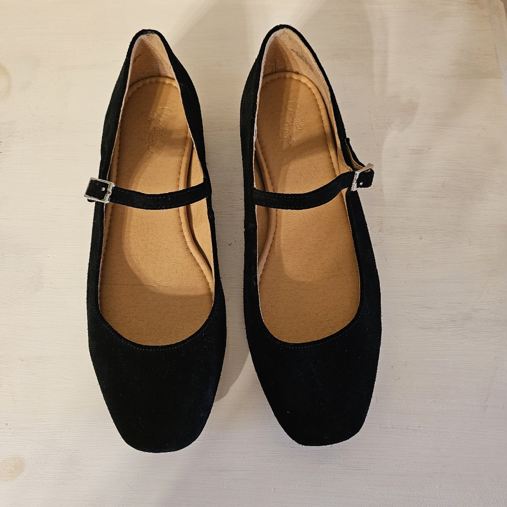 Crown Vintage Sillani Black Suede Mary Jane Ballet Flats 8.5 Balletcore Office - Picture 4 of 9